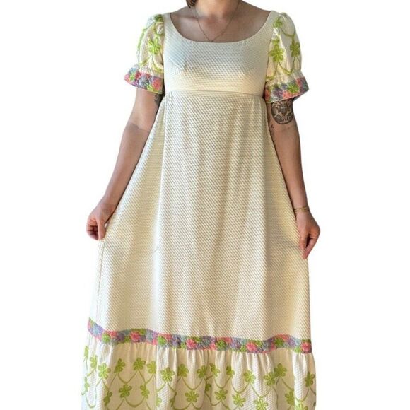 Vintage 60s Priscilla of Boston Floral Empire Waist Cottagecore Maxi Dress Sz M - Picture 7 of 9